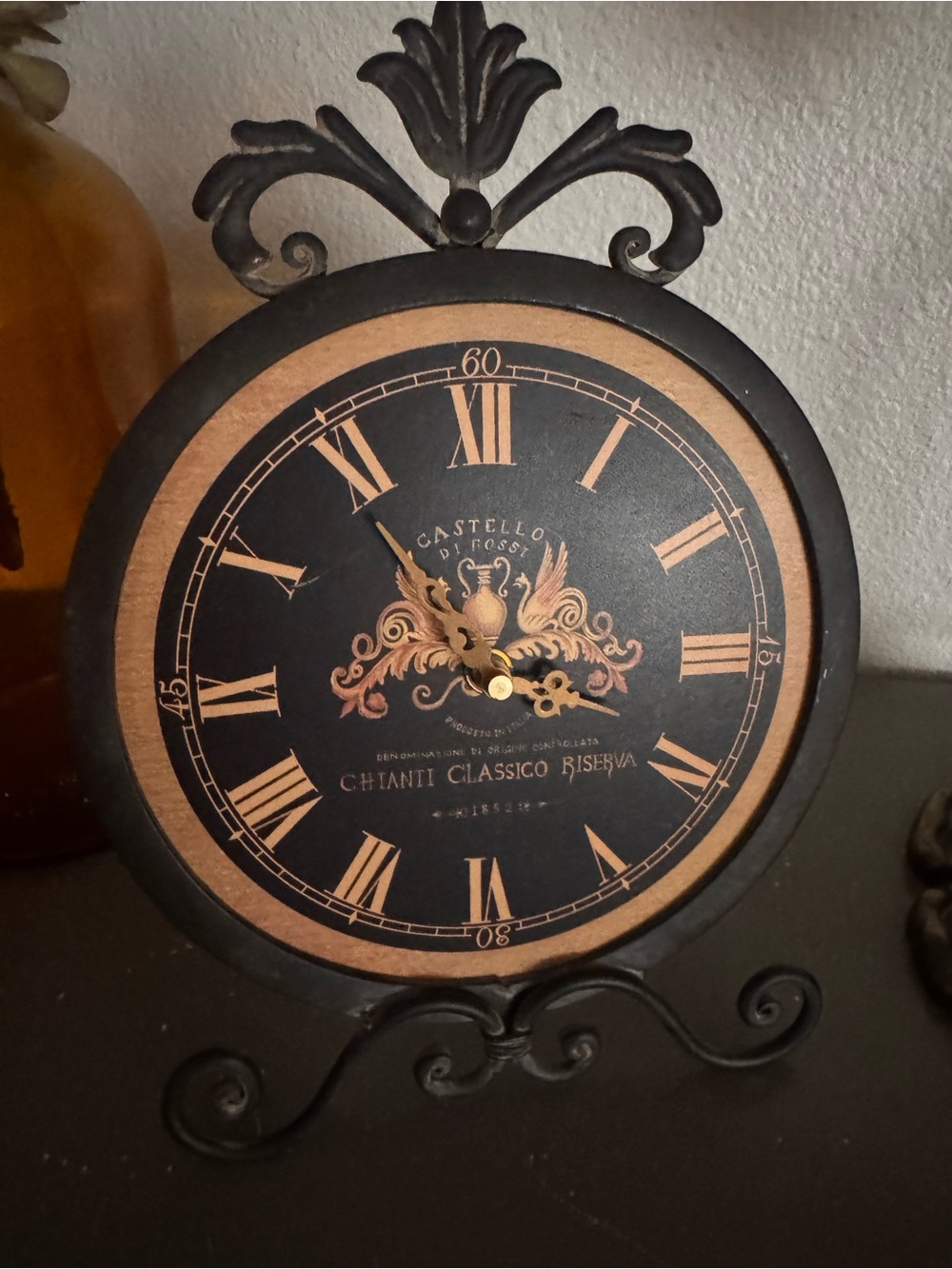 Castello Di Fossi Black and Gold Decorative Table Clock - Italian Home Wall Deco